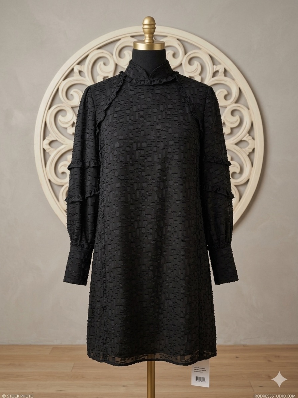 IRO Black Ruffle Trim Textured Shift Dress